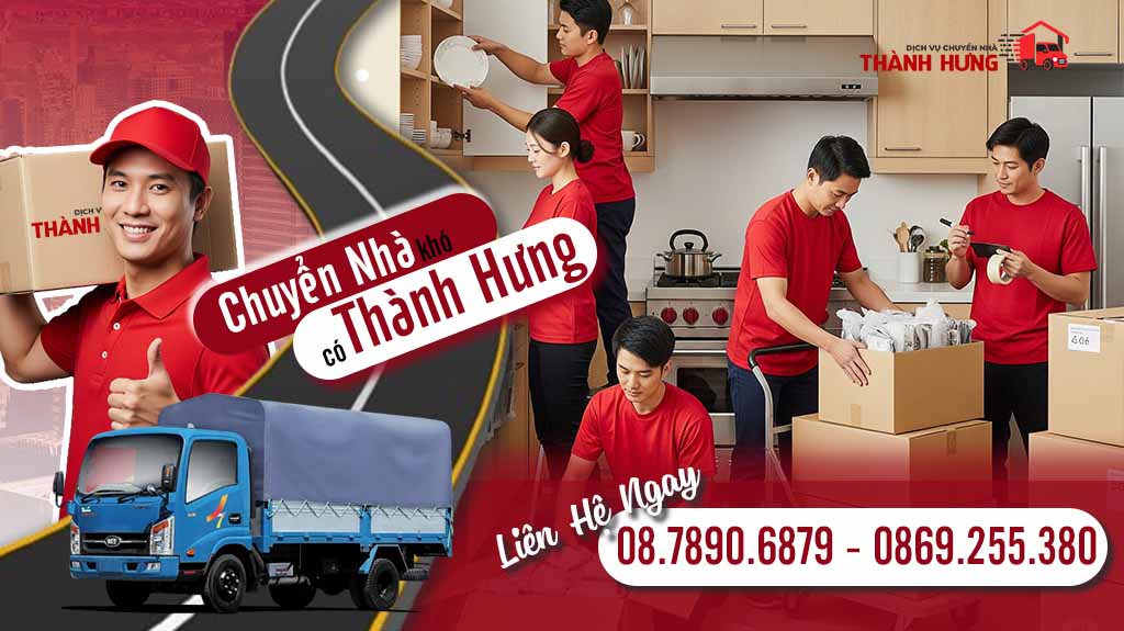Nhân viên chuyển nhà Thành Hưng đang đóng gói đồ đạc chuyển đi cho khách hàng